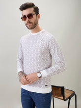 Men's Geometric Patterned Round Neck Full Sleeve T-Shirt with Ribbed Cuffs